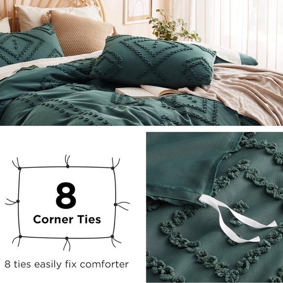 Forest green queen size tufted duvet cover and sham set - Picture 9 of 9